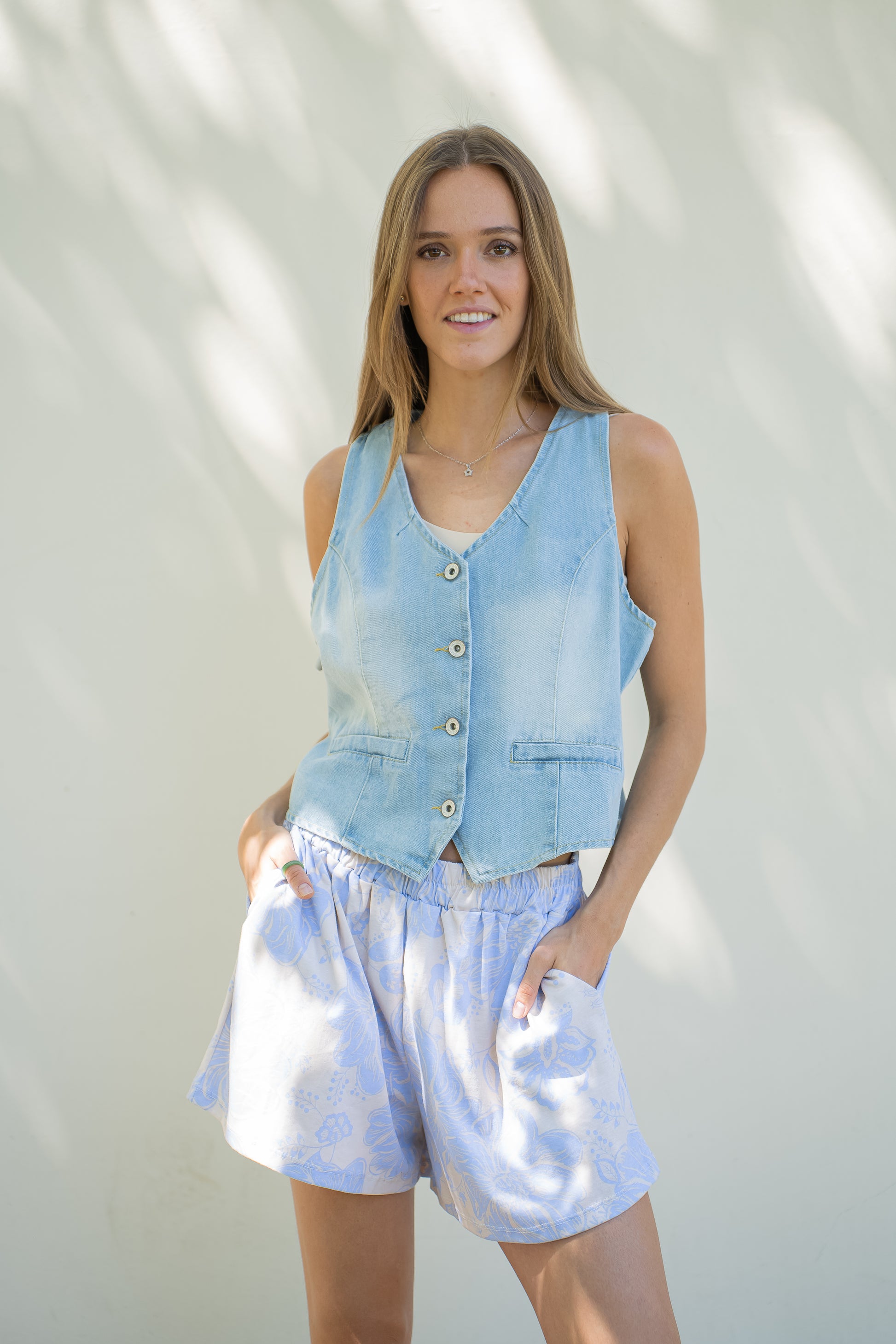 Short Puri Celeste Estampado