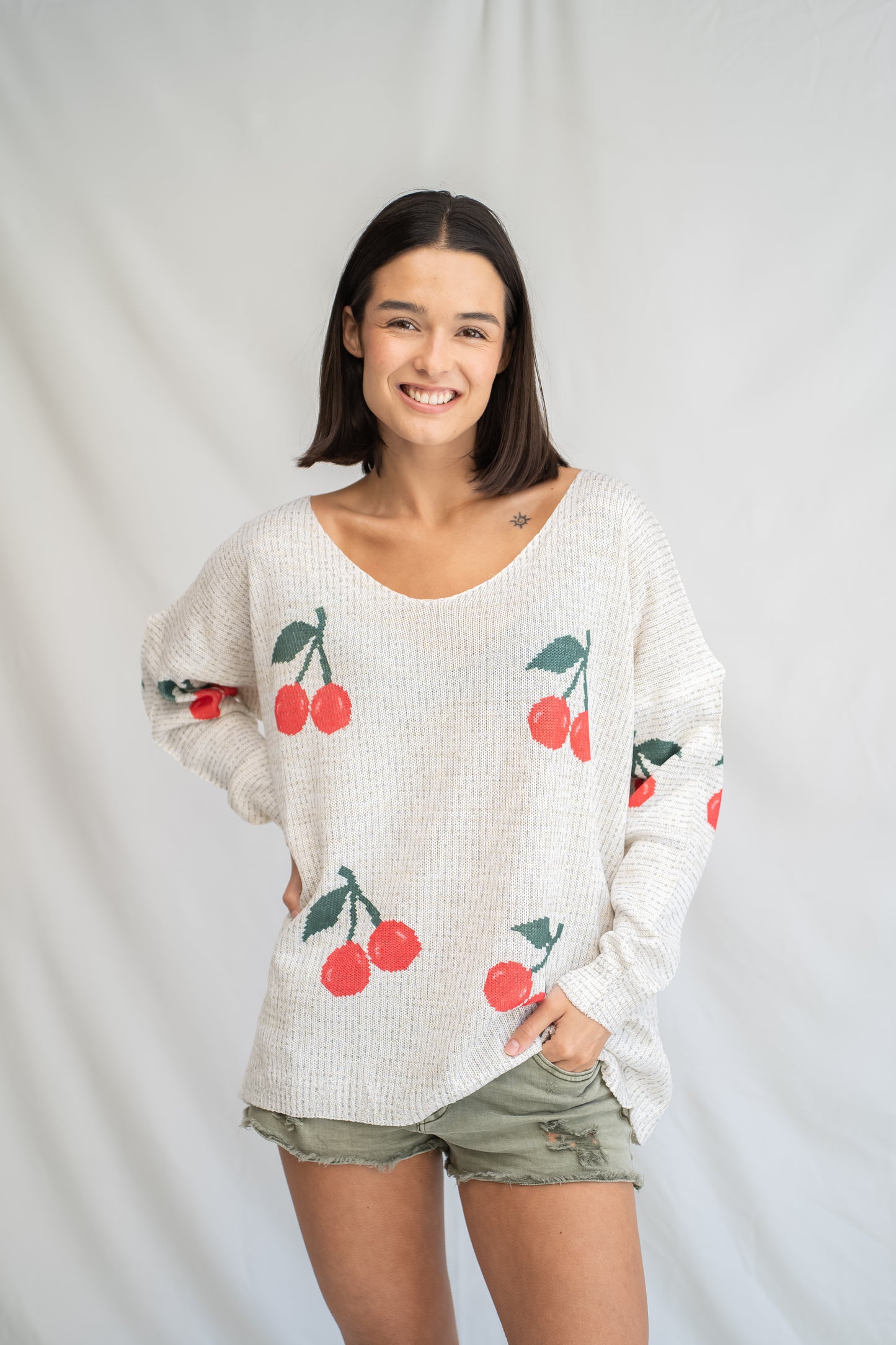 Sweater Cherry Blanco Hilo