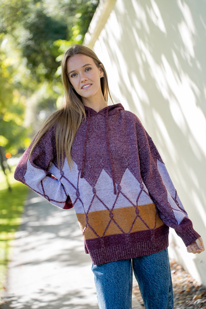 Sweater Rombus Burdeo Textura