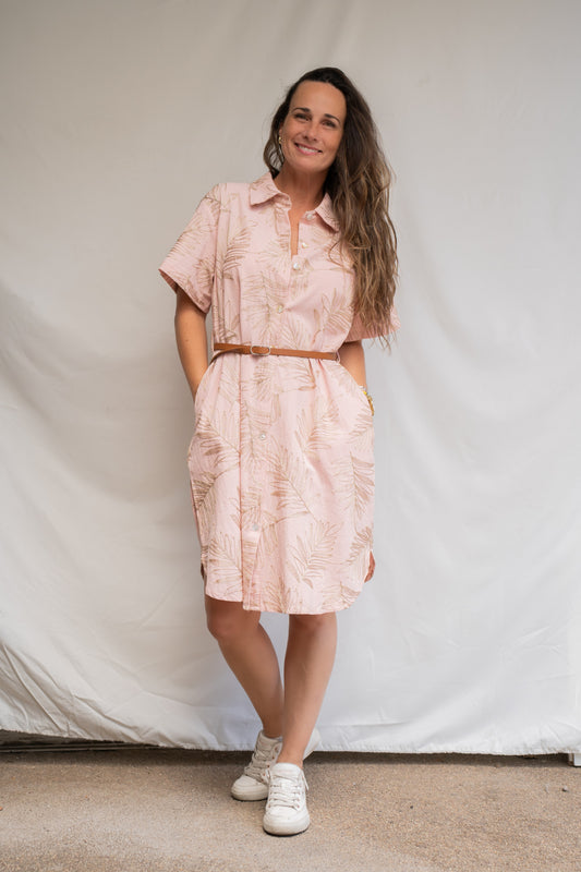 Vestido Corto Cinto Rosado