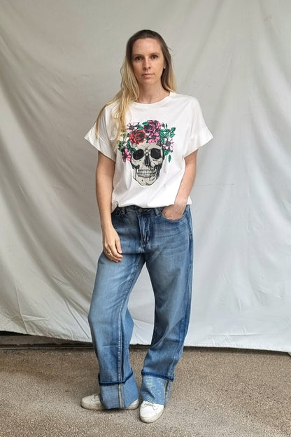 Polera Calavera Blanca