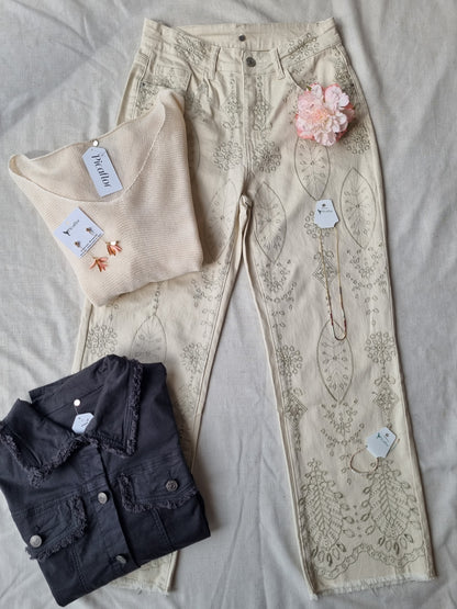 Pantalón Luzma Beige Bordado
