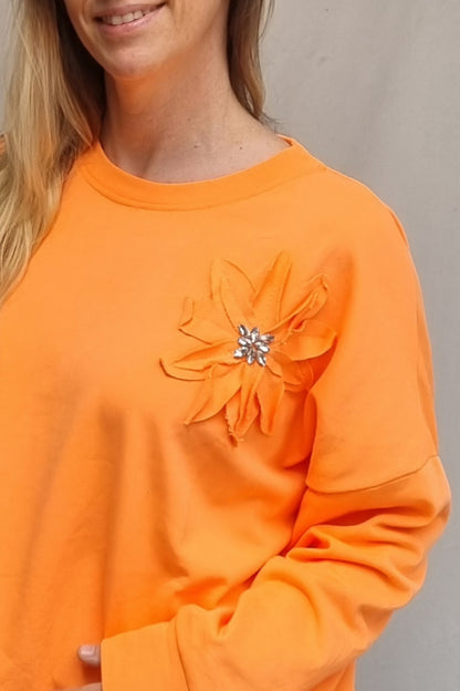 Poleron Flower Naranjo Fluor