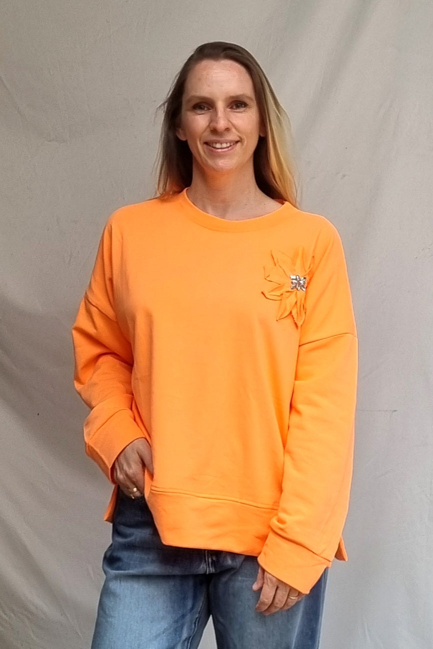 Poleron Flower Naranjo Fluor