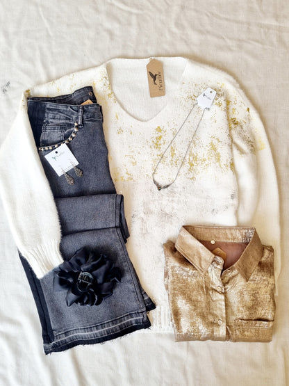Sweater Peco Blanco Metálico