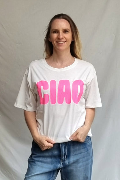 Polera Chao Blanca Rosa