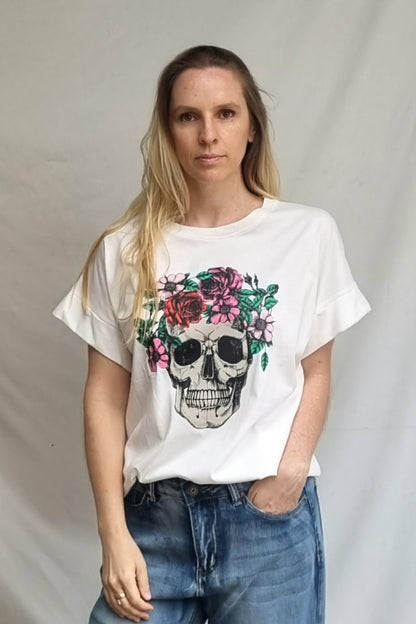 Polera Calavera Blanca