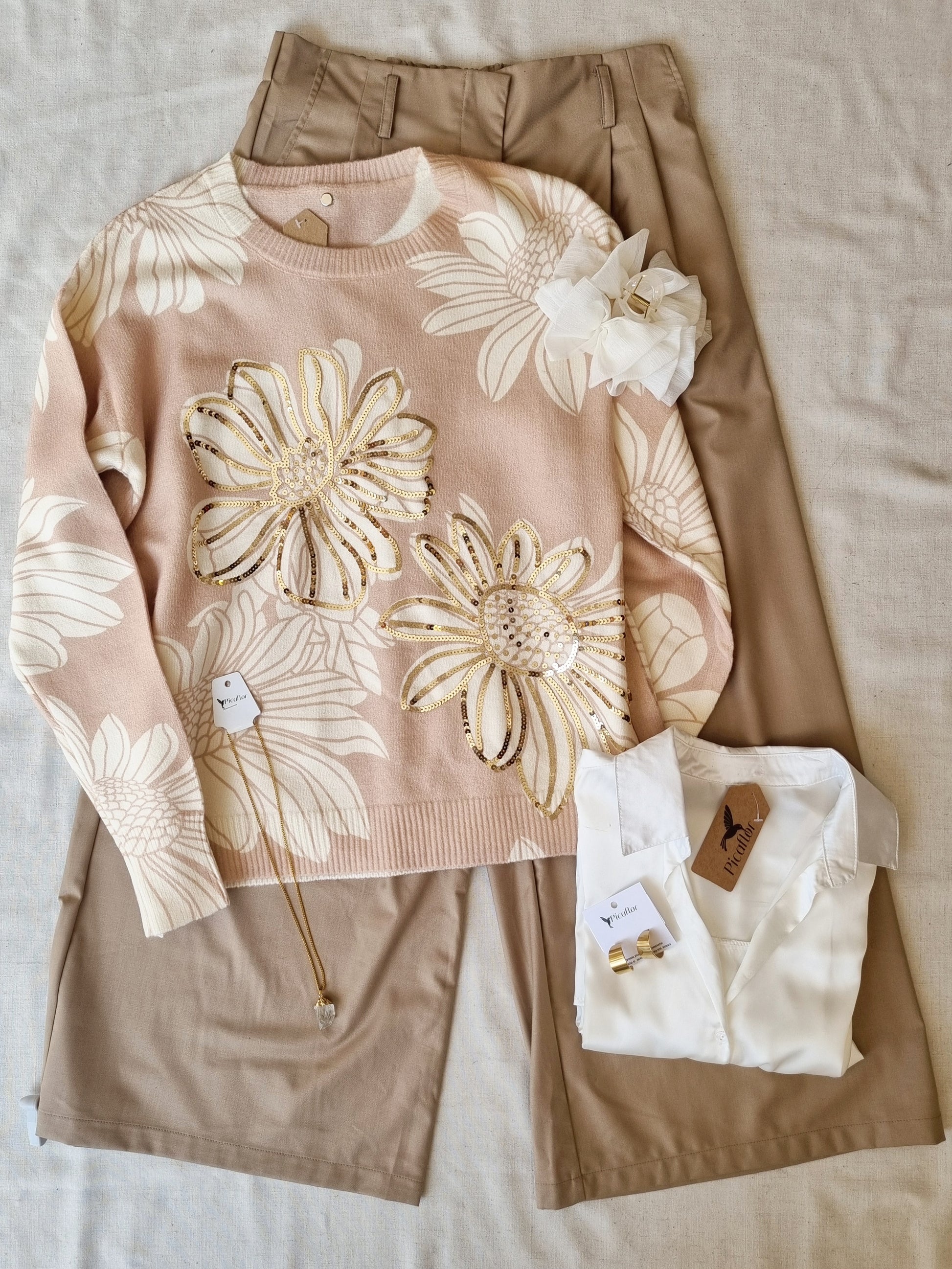 Sweater Luz Beige Flores