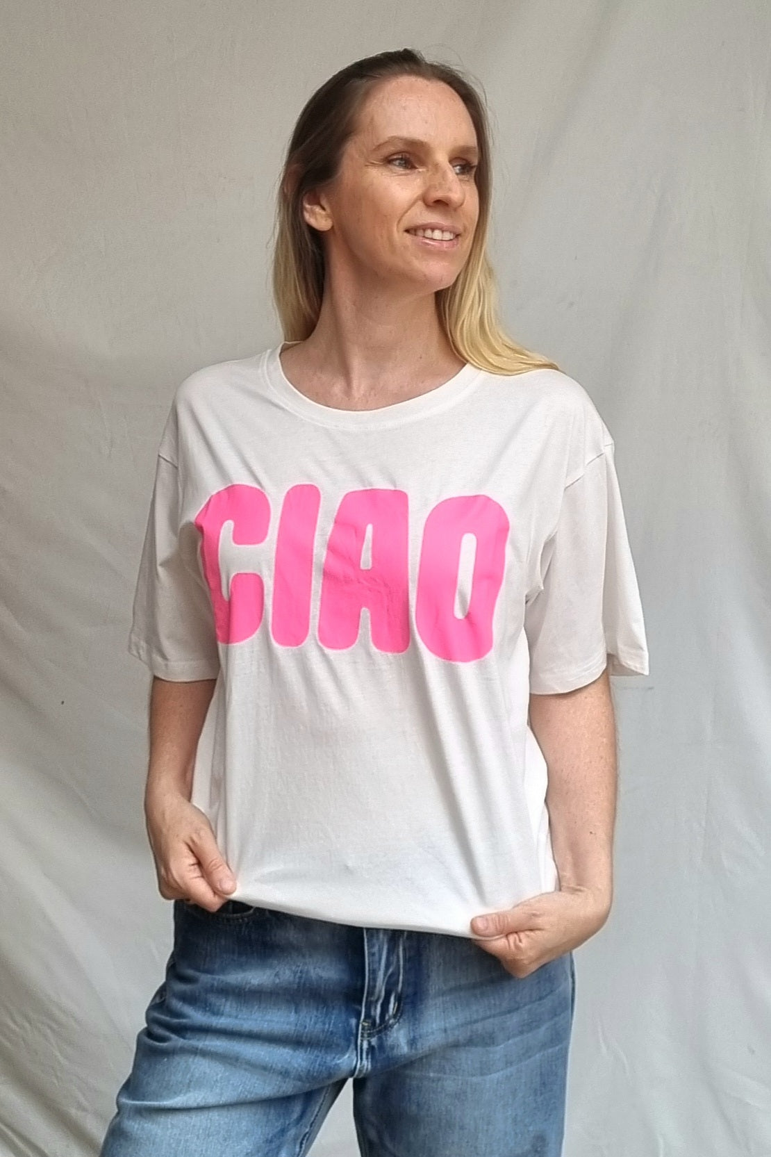 Polera Chao Blanca Rosa