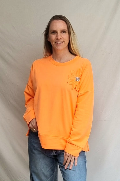 Poleron Flower Naranjo Fluor